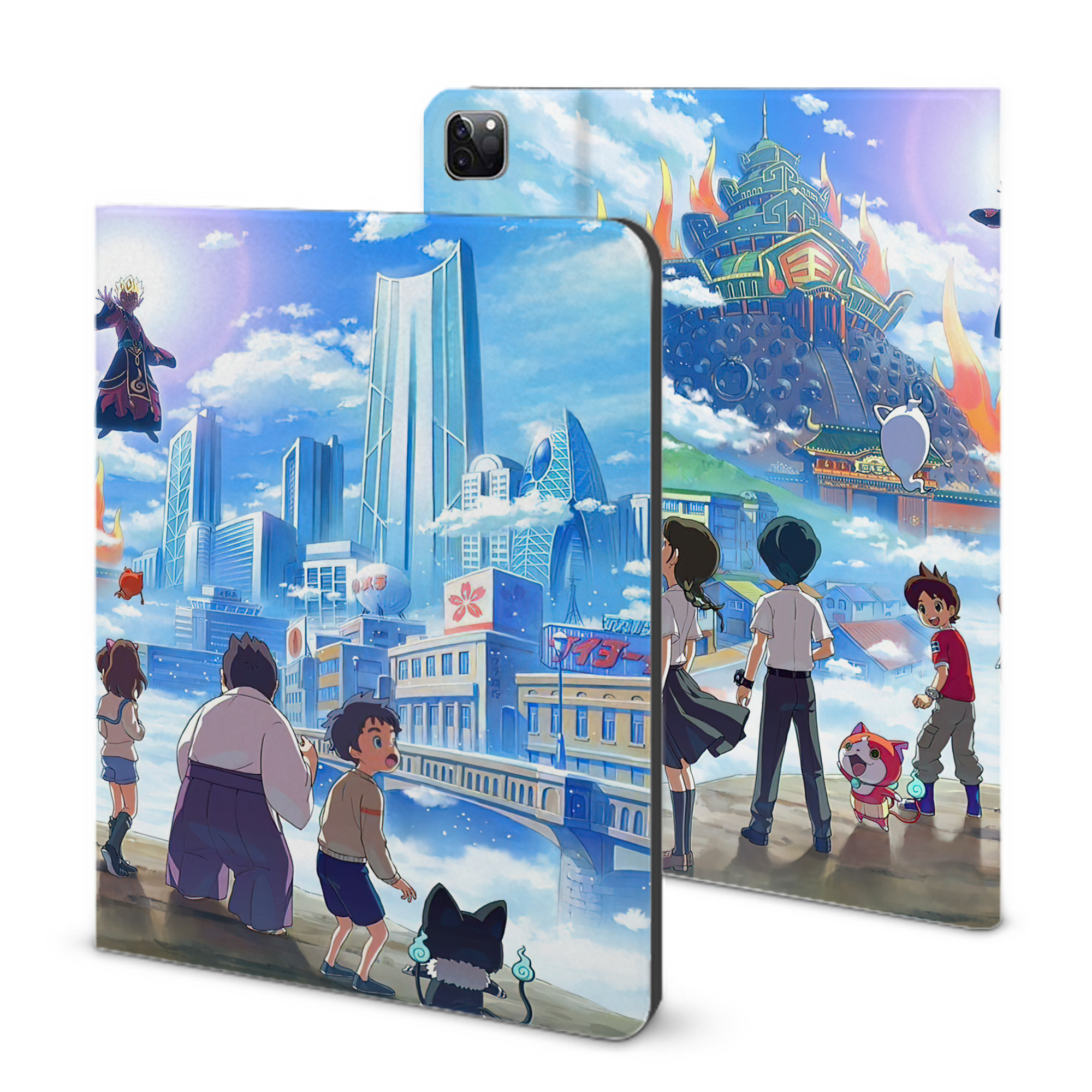 （画像用） 妖怪ウォッチ Yo-kai Watch IPad ケース ブック型 PUレザー TPU 耐衝撃 軽量 薄型 ペン収納なし 全面保護 IPad 各モデル対応